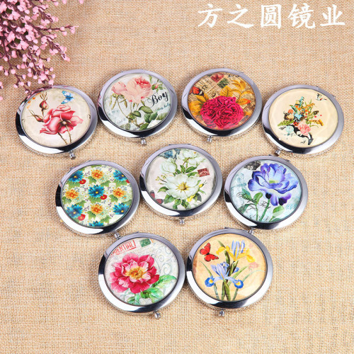 factory direct sales crystal mirror portable small mirror flower mirror folding double-sided cosmetic mirror custom dressing mirror