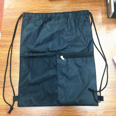 Black zipbasketball mesh point drawstring bag with drawstring bag double shoulder bag