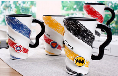 螺旋纹英雄联盟美国队长 蝙蝠侠 蜘蛛侠 超人陶瓷杯大容量杯子