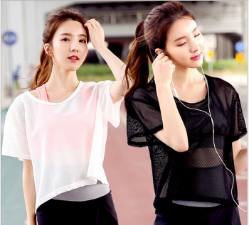 韩国夏季新款瑜伽服健身服女网纱小罩衫透明感