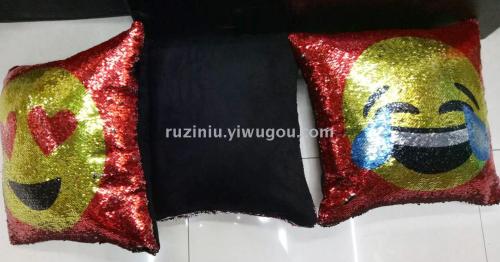 youge ebay popular sequin pillow case bead sofa cushion embroidery qq wechat expression creative pillow cushion