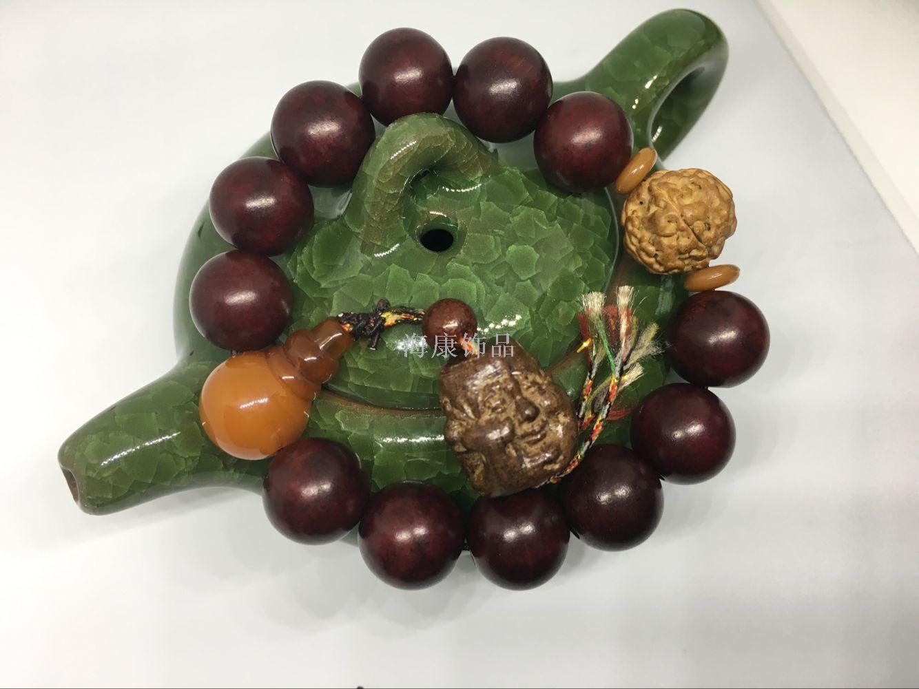 地摊笑脸佛檀木金刚三通手串木珠手链弥勒手串手把件手链男生手链