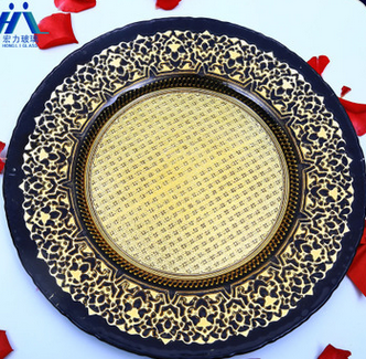 彩色玻璃刻花西餐主盘 欧式婚庆酒店主桌装饰餐碟