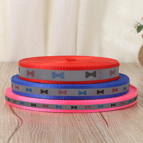 travel shang factory direct multi-color bone pattern two-color polyester pet belt reflective pet belt luminous belt