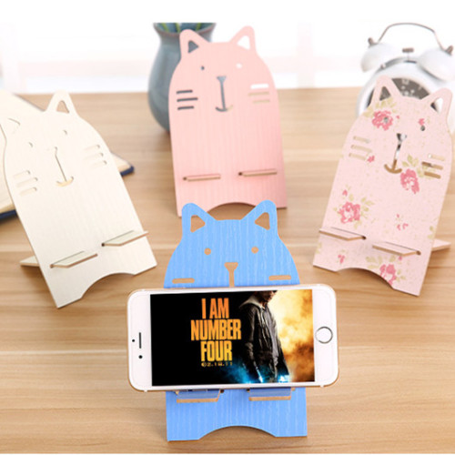 Wooden H-Shaped Mobile Phone Holder Cartoon Bear Kitten Mobile Phone Holder Creative Cute Lazy Artifact Universal Mobile Phone Holder