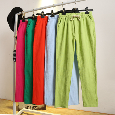 Spring and summer light cotton and linen leisure nine minutes of pure color harlan pants