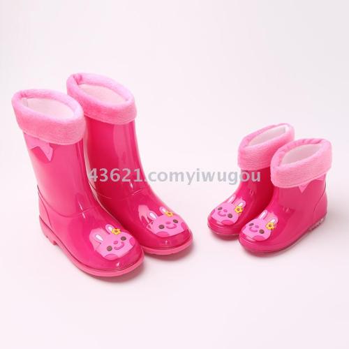 pvc children‘s rain boots rose red rain boots rabbit girls anti-slip rain boots children rubber shoes