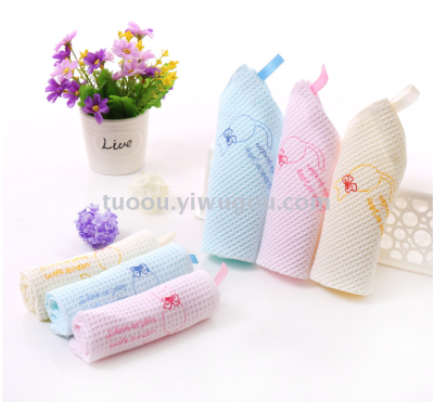 Tuo Europe pure cotton plain embroidery grid  maternal and child children 's small square kindergarten towel 