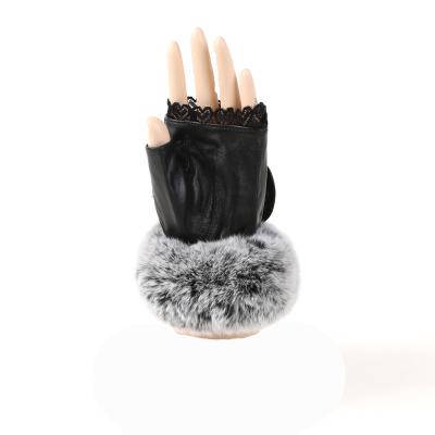Tiger King New Rex Rabbit Fur Mouth Outdoor Leather Half Finger Gloves