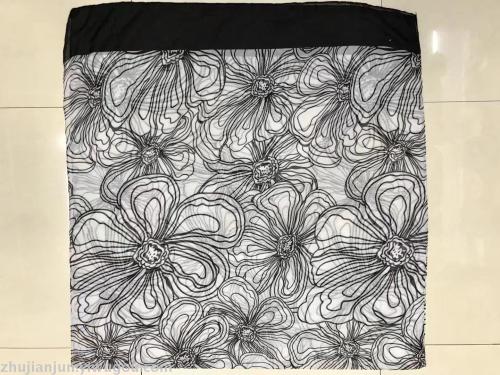 Fashionable Silk Scarf with Large Border Flowers