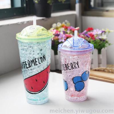 Simple fashion summer sucker cold drink cup wholesale double green fruit ice cup plastic cup