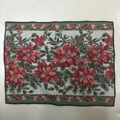 European Pastoral Style Christmas Flower Pattern Cotton Linen Jacquard Coaster Placemat Heat Proof Mat