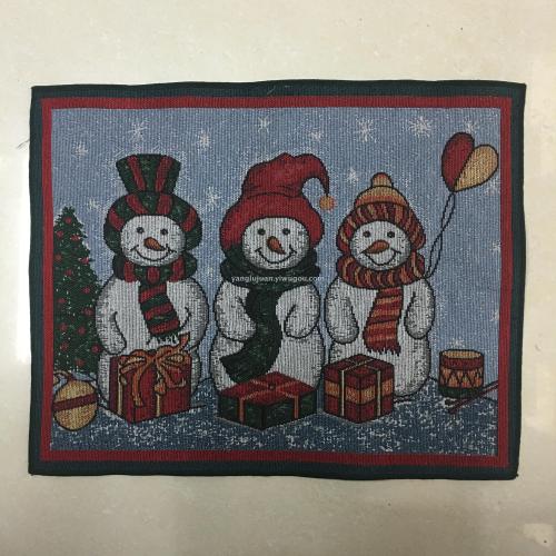 european christmas three snowman pattern cotton linen jacquard coaster placemat insulation pad