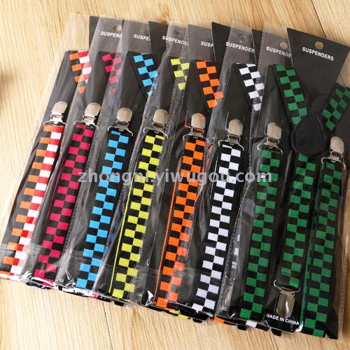 Fashion Boys and Girls Casual Plaid Korean Strap Adult Strap Clip Strap Suspenders 