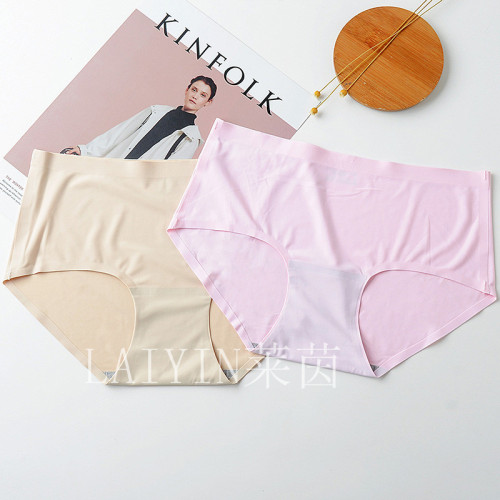 Seamless Underwear Women‘s Ice Silk Underwear Mid-Waist Sexy Pure Cotton Crotch Briefs One-Piece Non-Return 