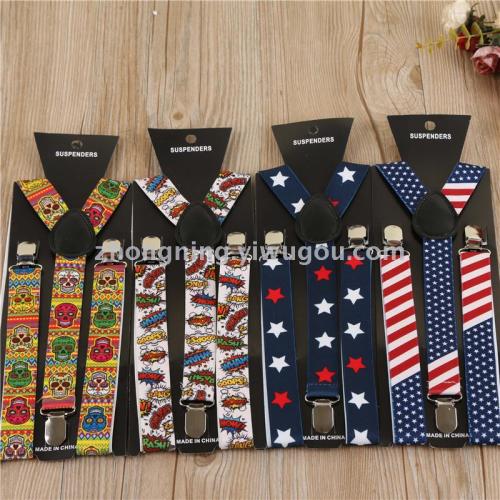 Can Be Adjustable Buckle Suit Pants Straps Colorful Men and Women Woven Elastic Tape Adult 3-Clip Suspenders