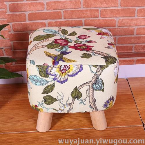 Ge Lai Simple Fabric Four-Leg Small Square a Wooden Bench Indoor Living Room Floor Small Sofa Stool Factory Wholesale