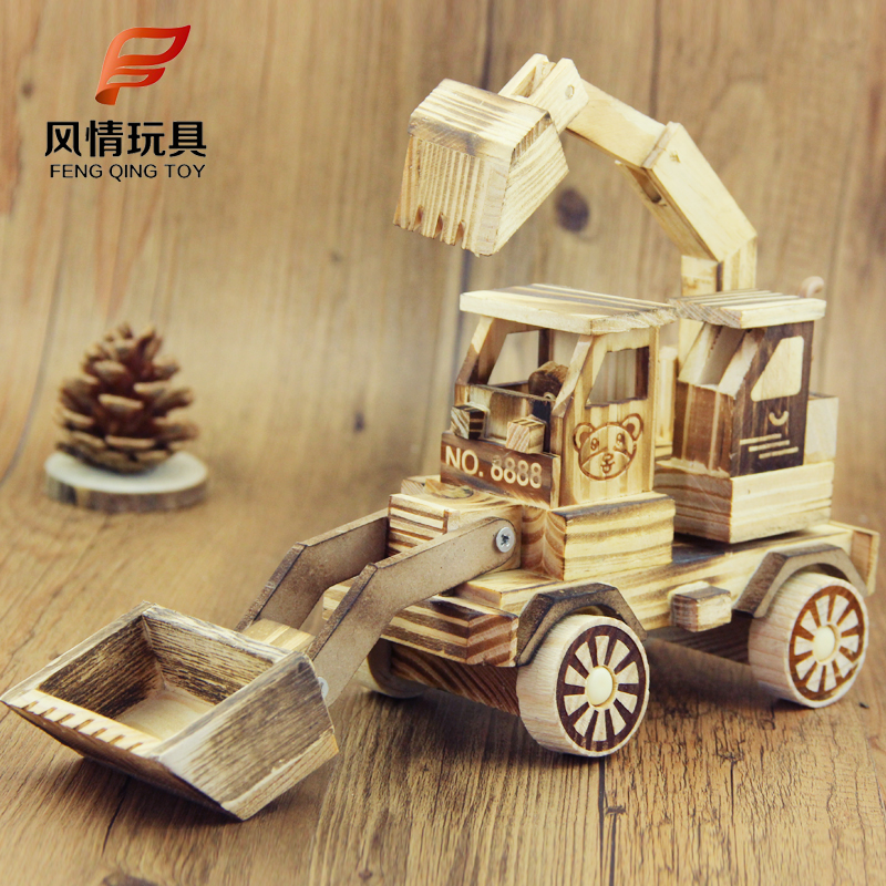 木制推挖土机 大推挖机 木制工艺品 儿童玩具