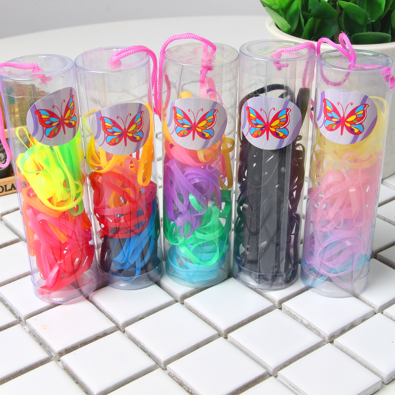 Strong pull continuous bucket candy colored rubber band elastic hair band children hair accessories