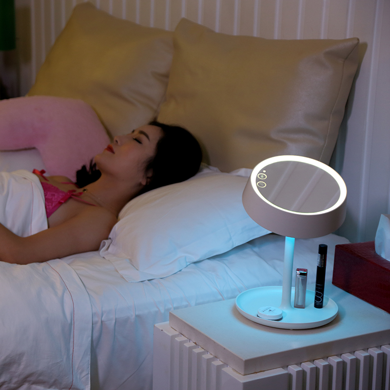 炫彩化妆镜台灯圆形可充电梳妆镜卧室床头储物灯