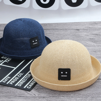 帽子批发 男女童外出圆顶贴布机器人小礼帽 潮