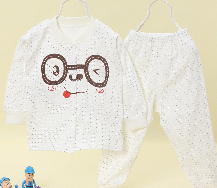 40精梳棉调皮小眼镜对襟纽扣婴幼儿内衣两件套