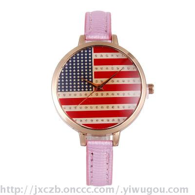 2017 new brown glass fine watch with the American flag student watch
