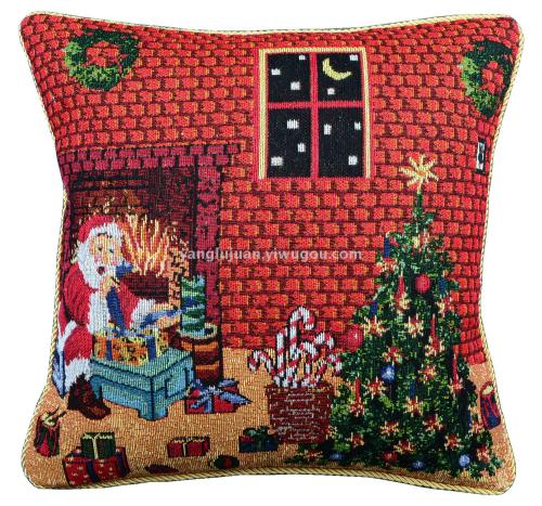 double-sided jacquard cotton yarn christmas fireplace pattern cushion cover pillow case
