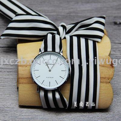 2017 new small fresh striped ribbon decorated wristwatch Geneva lace watch