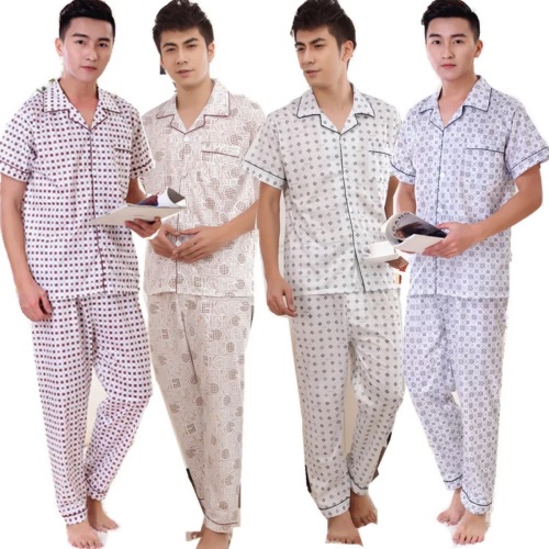 2017 Pajamas Summer Cotton Short-Sleeved Trousers Men‘s Thin Plaid Summer plus Size Suit Homewear