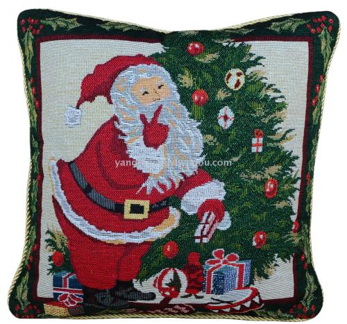 Double-Sided Jacquard Cotton Yarn Santa Claus and Tree Pattern Cushion Cover Pillow Cover