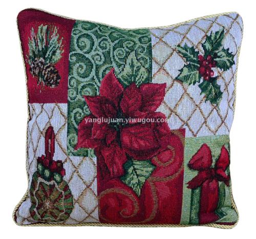 double-sided jacquard cotton yarn christmas flower pattern cushion cover pillow case