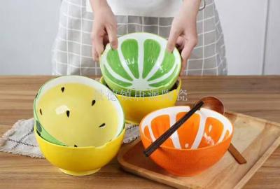 Fruit noodles with chopsticks ceramic bowl children bowl crafts Jingdezhen