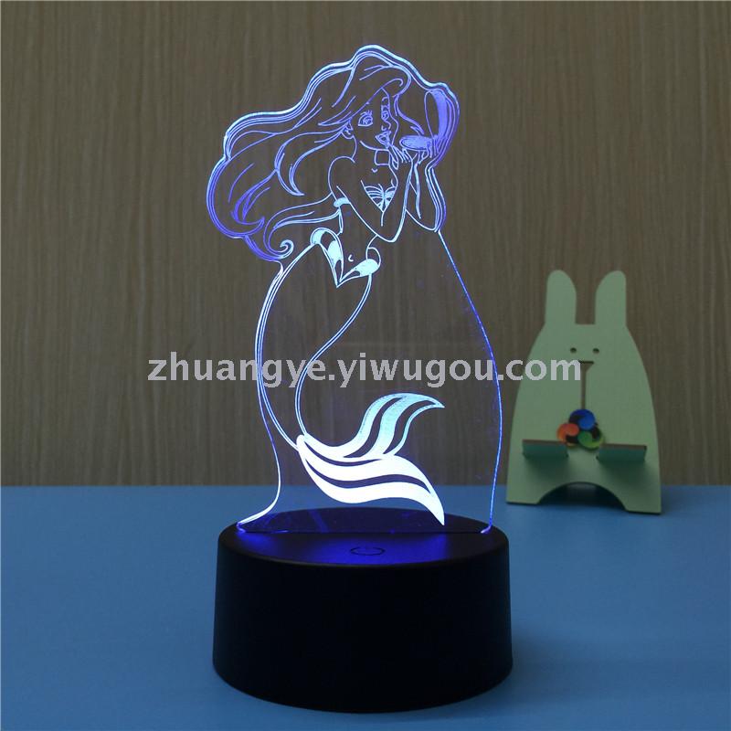 3D龙猫海绵宝宝立体台灯美人鱼白雪公主小夜灯818