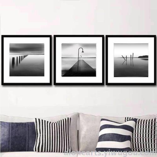 hanging painting decorative painting modern minimalist living room decorative painting triple hanging painting study bedroom mural black and white painting non-mainstream