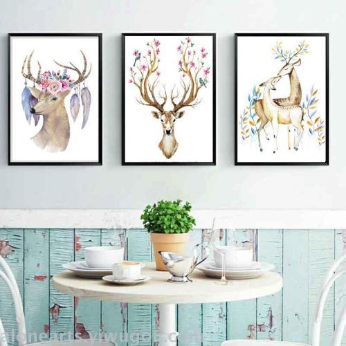 Hanging Painting and Decorative Painting Nordic Elk Decorative Painting Combination with Frame Wall Hanging Triple Cover with Frame oil Painting