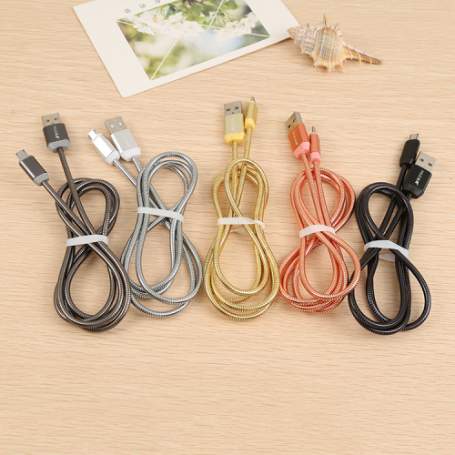 spring 2a steel pipe data cable colorful metal data cable android charging cable 5 generation 6 generation