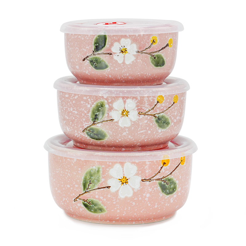 景德镇雪花瓷手绘樱花大号保鲜碗三件套高温烧制可上微波炉_众筹_义乌购