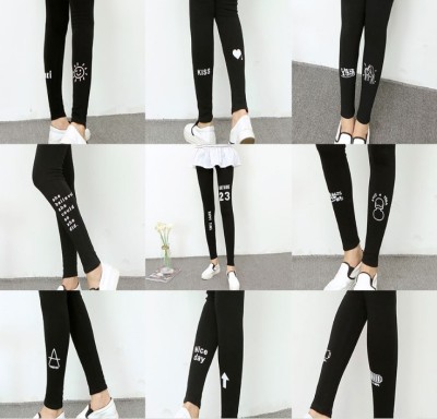 Sports Cotton Outer Wear Velvet Leggings Pants Women Print Big Sizes Pants Trousers Black