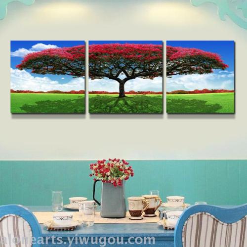 Living Room Modern Decorative Picture Three-Piece Painting Frameless Painting TV Wall Painting Mural Home Wholesale Happiness Pachira Macrocarpa