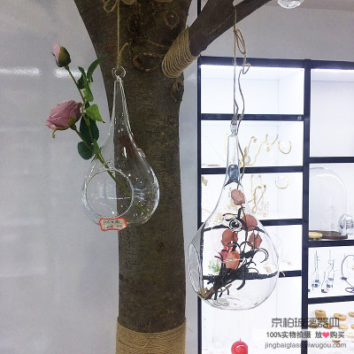 Hollow plant hanging glass ball bottle water drop hanging vase glass crafts creative home accessories