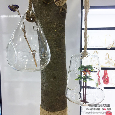 Simple European-style small hanging clear glass vase bottle plants in transparent glass bottle