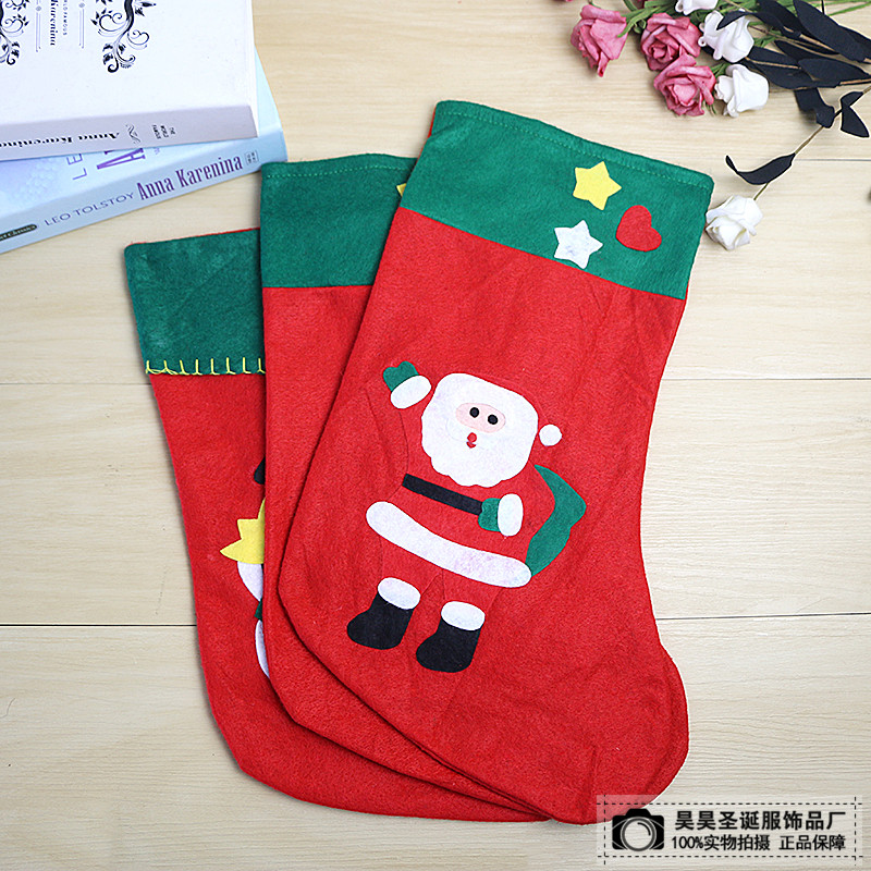 圣诞节圣诞老人礼物袋无纺贴花圣诞礼品袜圣诞袜糖果袜子