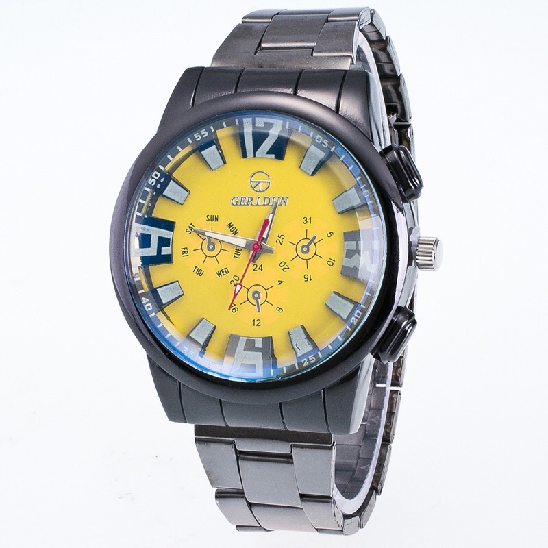 抢黑钢带男士休闲运动大表盘厚玻璃男表