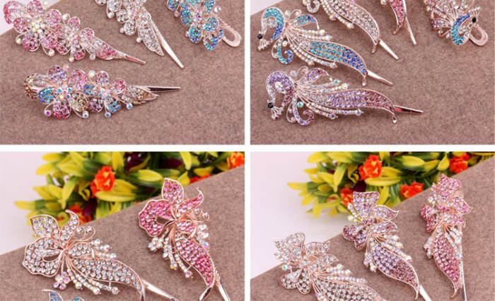 Wholesale 10-yuan accessories for updo rhinestone duckbill clips, hair clips, rhinestone pressure clips, pointed mouth clips and edge clips pic 3