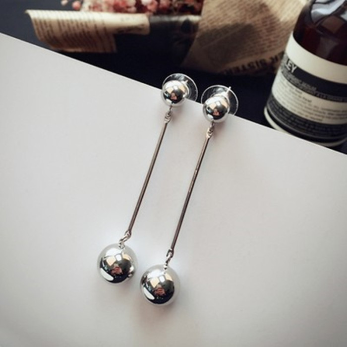 网红同款气质光面圆球长耳环韩国个性时尚简约