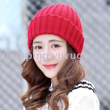 striped stretch knitted casual hat for women winter korean style warm earflaps cap