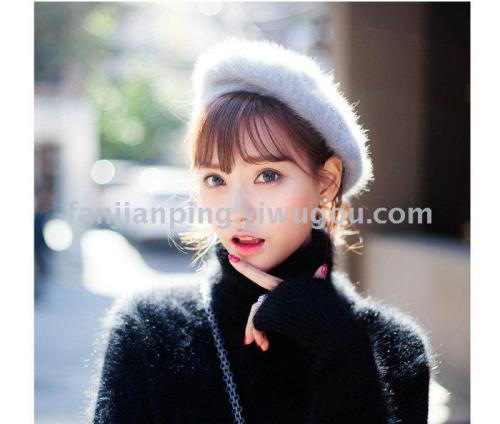 rabbit fur knitted casual beret women‘s hat winter korean style warm earflaps cap