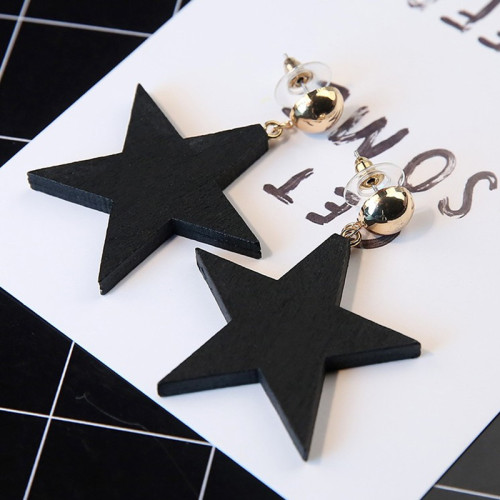 japanese and korean simple fresh five-pointed star log star stud earrings european and american fashion exaggerated ebony temperament personality earrings female