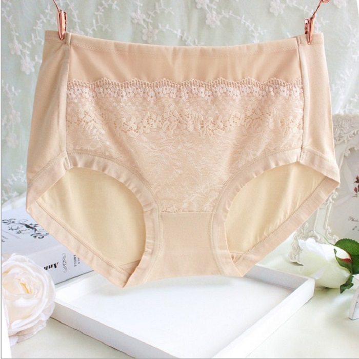 福卓鸟简约性感蕾丝边竹纤维内裤中腰莫代尔透气大码女士三角裤